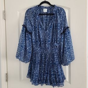MISA Blue Print Long Sleeve Mini Dress - S